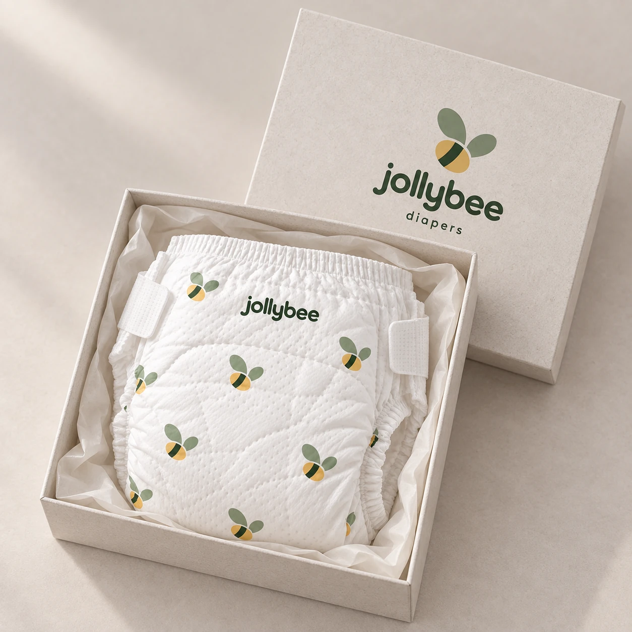 Bee-print baby diapers packaging presentation