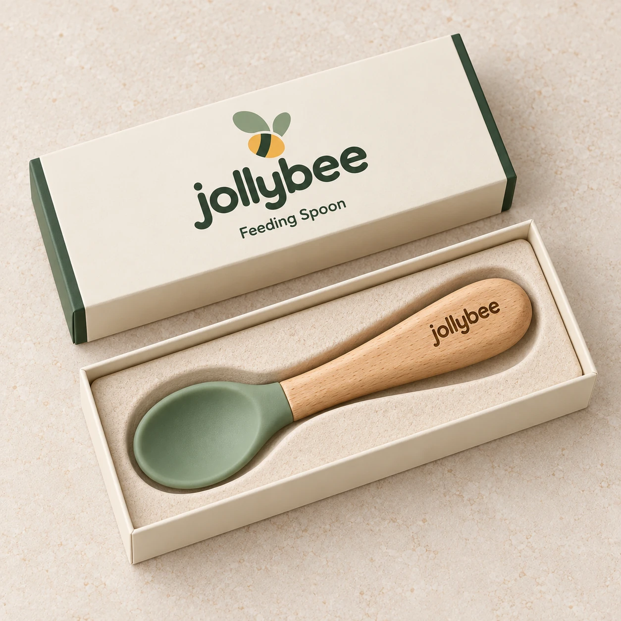 Silicone-tipped feeding spoon packaging presentation