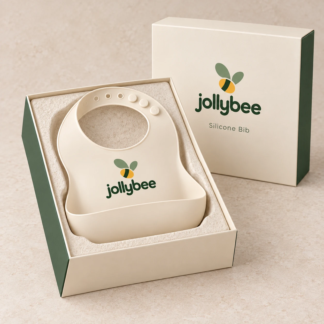 Silicone catch bib packaging presentation
